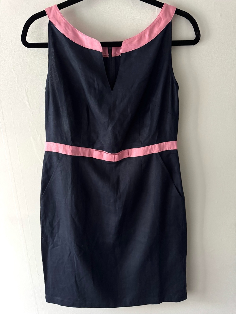 Boden Navy Sheath Dress with Pink Trim